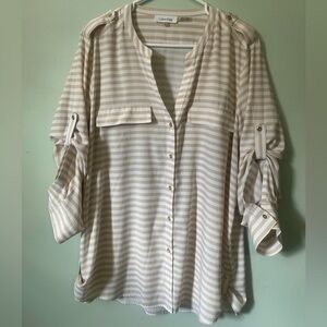 Calvin Klein Tan 3/4 Sleeve Button Down Shirt